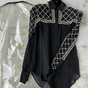 Balmain x H&M beaded silk blouse